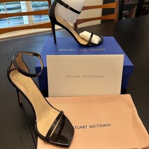 Stuart Weitzman Glossy Nudist Curve Black Heels